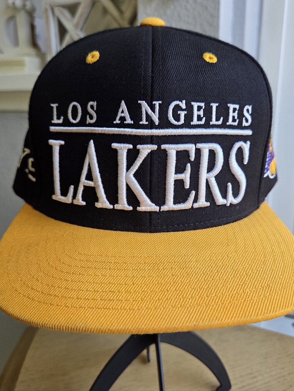 Mitchell Ness LA Lakers Snapback Hat Corduroy Black Gold Hardwood Classics Cap